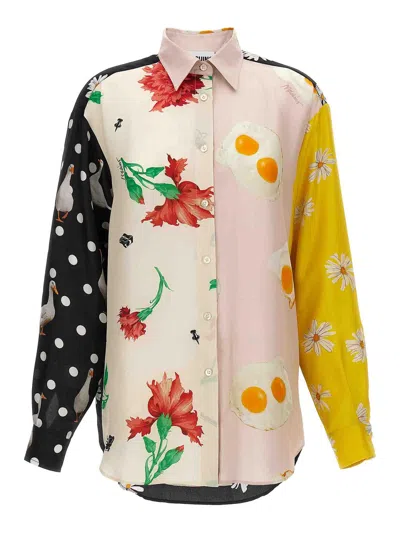 Moschino Oversized Mixed Print French Collar Long Sleeves In Multicolor