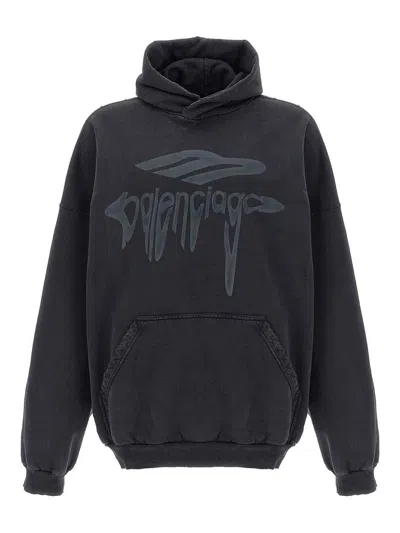 Balenciaga 3d Liquified Effect Cotton Hoodie In Black