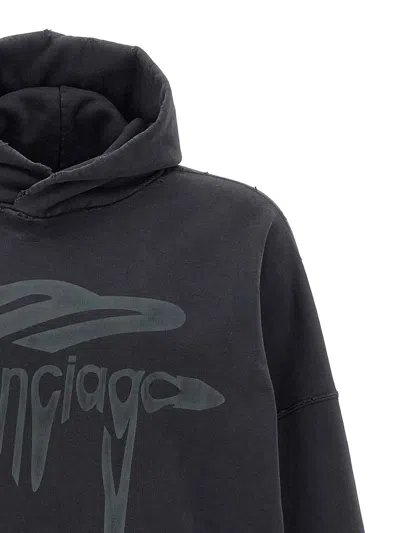 Balenciaga 3d Liquified Effect Cotton Hoodie In Black