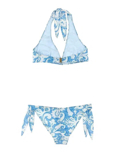 Etro Triangle Top Halter Neck Bikini In Light Blue