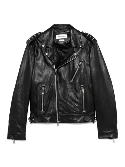 Alexander Mcqueen Piercing Leather Jacket In Black