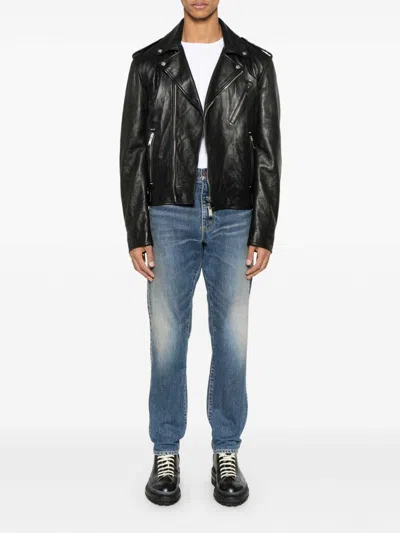 Alexander Mcqueen Piercing Leather Jacket In Black