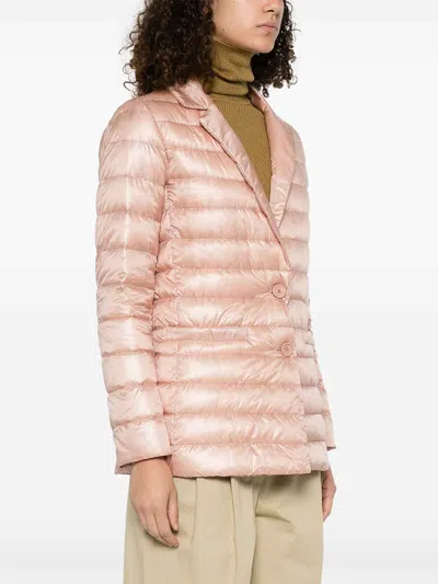 Herno Quilted Single-breasted Blazer With Shiny Finish In Light Pink