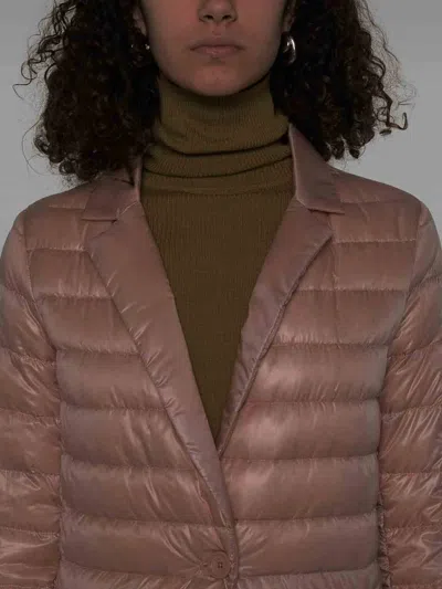 Herno Quilted Single-breasted Blazer With Shiny Finish In Light Pink