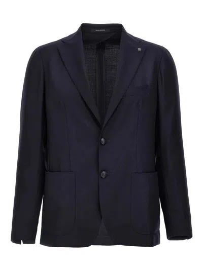 Tagliatore Blazer Wool Blend Textured Fabric In Blue