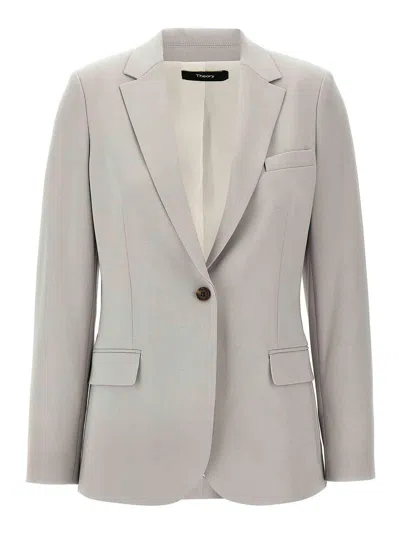 Theory Structured Blazer With Notched Lapels And Back Vent In Grey