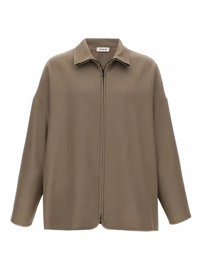 Fear Of God Collared Wool Jacket Long Sleeves Relaxed Fit In Beige