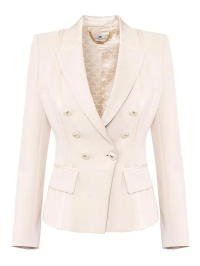 Elisabetta Franchi Crepe Satin Blazer In Cream