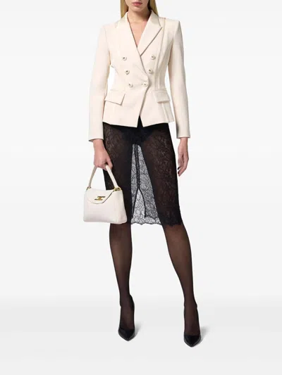 Elisabetta Franchi Crepe Satin Blazer In Cream