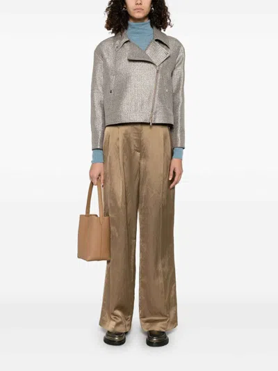 Herno Metallic Boucle Loop Biker Jacket In Grey