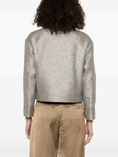 Herno Metallic Boucle Loop Biker Jacket In Grey
