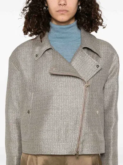Herno Metallic Boucle Loop Biker Jacket In Grey