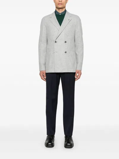 Tagliatore Double-breasted Tailored Wool Blend Jacket In Gray