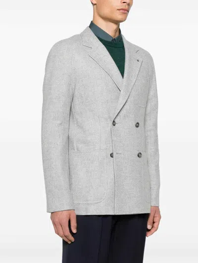 Tagliatore Double-breasted Tailored Wool Blend Jacket In Gray