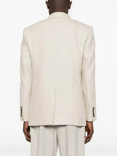 Valentino Double-breasted Linen Blend Jacket With Structured Fit In Neutral