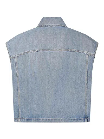 Haikure Boxy Denim Gilet With Pointed Collar In Blue