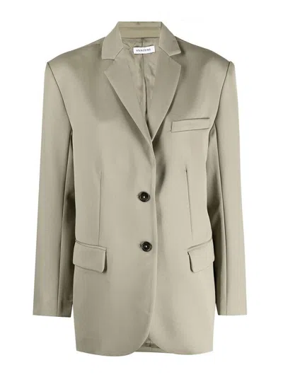 Anine Bing Quinn Oversized Wool Blazer In Green