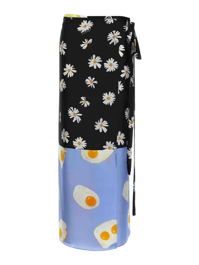 Moschino 'silk Skirt Patchwork' Wrap Design Floral Egg In Multicolour