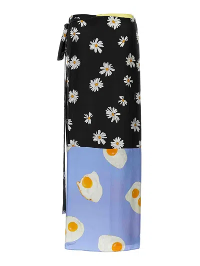 Moschino 'silk Skirt Patchwork' Wrap Design Floral Egg In Multicolour