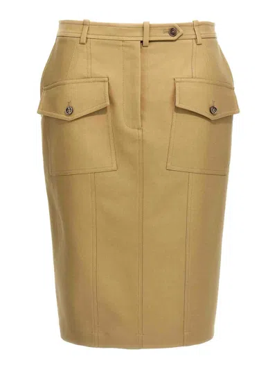 Tom Ford Twill Midi Skirt In Brown
