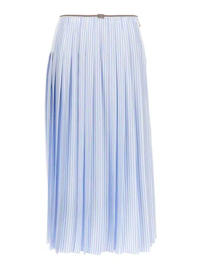 Thom Browne Striped Silk Pleated High-waisted Mid-length Skirt In Blue