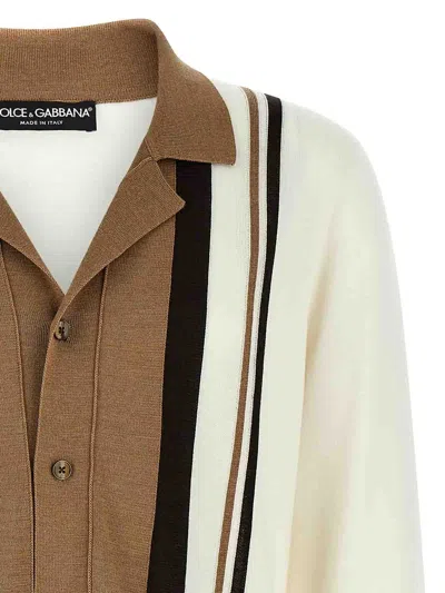 Dolce & Gabbana Wool Cardigan With Dg Embroidery In Neutrals