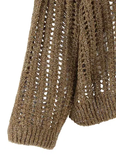 Brunello Cucinelli Net Sweater With Crew Neck And Open-knit Design In Brown