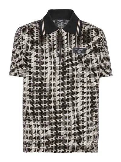 Balmain Men Labyrinth Polo Shirt With Jacquard Effect In Multi