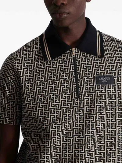 Balmain Men Labyrinth Polo Shirt With Jacquard Effect In Multi