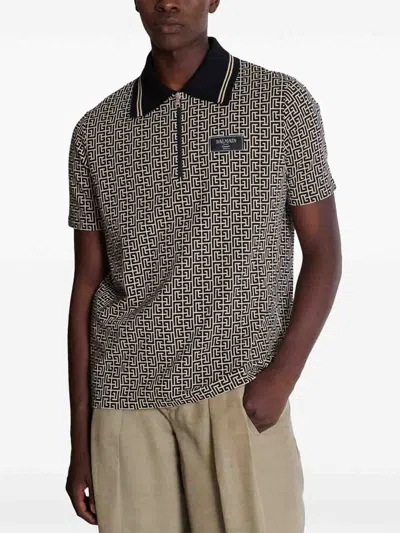 Balmain Men Labyrinth Polo Shirt With Jacquard Effect In Multi