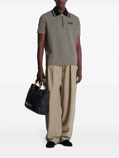 Balmain Men Labyrinth Polo Shirt With Jacquard Effect In Multi