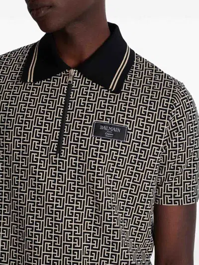 Balmain Men Labyrinth Polo Shirt With Jacquard Effect In Multi