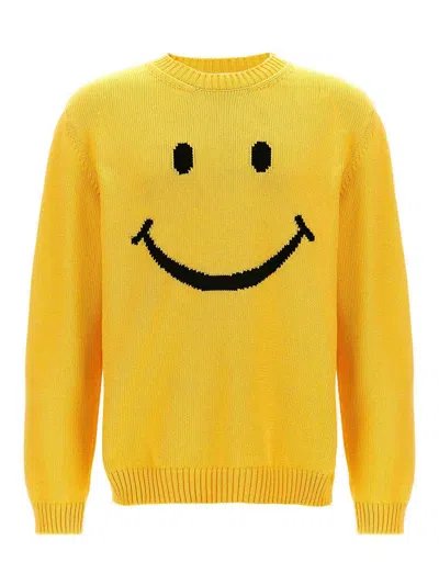 Moschino Cheerful Pixelated Smiley Face Knit Sweater In Yellow