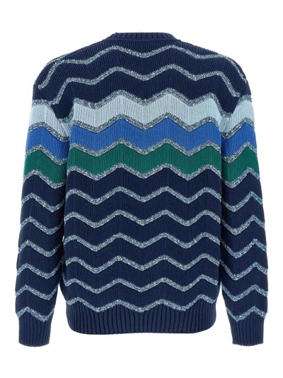 Missoni Pullover Mit Rundhalsausschnitt Und Makro-zickzack- Und Melange-details In Blue
