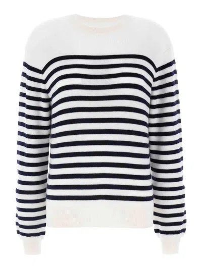 Khaite White And Navy Blue Striped Merino Wool Sweater In White