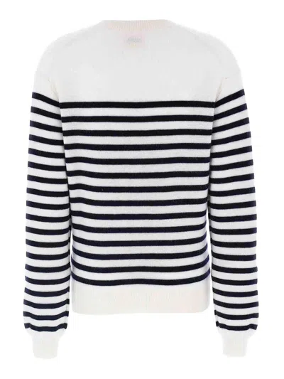 Khaite White And Navy Blue Striped Merino Wool Sweater In White
