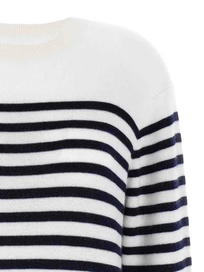 Khaite White And Navy Blue Striped Merino Wool Sweater In White