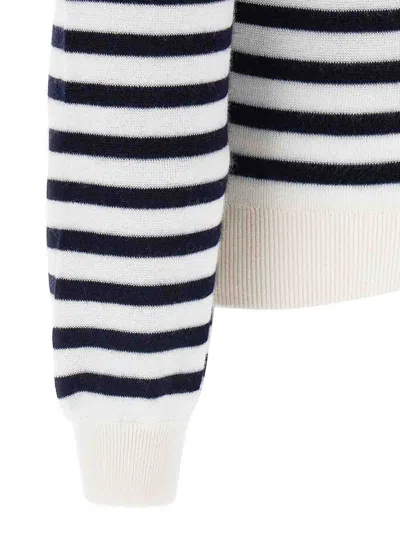 Khaite White And Navy Blue Striped Merino Wool Sweater In White