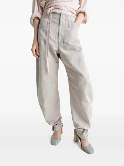 Lemaire Beige Tapered Pants With Camal Buttons In White