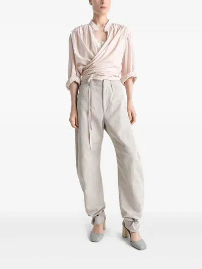 Lemaire Beige Tapered Pants With Camal Buttons In White