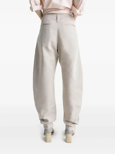 Lemaire Beige Tapered Pants With Camal Buttons In White