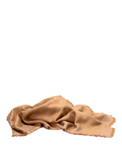 Fendi `micro Ff` Shawl In Camel