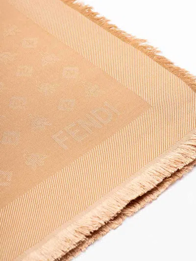 Fendi `micro Ff` Shawl In Camel