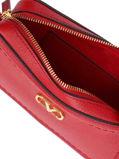 Valentino Garavani Alltime Leather Shoulder Bag With Vlogo Signature Detail In Red
