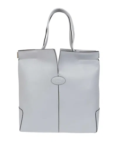 Tod's Minimalist Grey Leather Tote Bag With Structured Silhouette In White