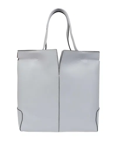 Tod's Minimalist Grey Leather Tote Bag With Structured Silhouette In White