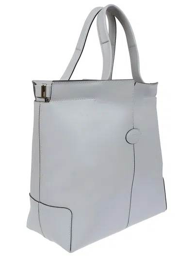 Tod's Minimalist Grey Leather Tote Bag With Structured Silhouette In White