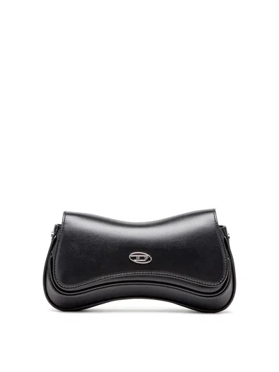 Diesel Curved Silhouette Clutch With Adjustable Strap In Black