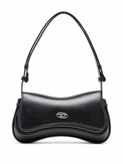 Diesel Curved Silhouette Clutch With Adjustable Strap In Black