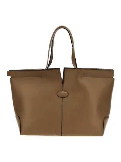 Tod's Hand Stitched Tote Bag In Beige